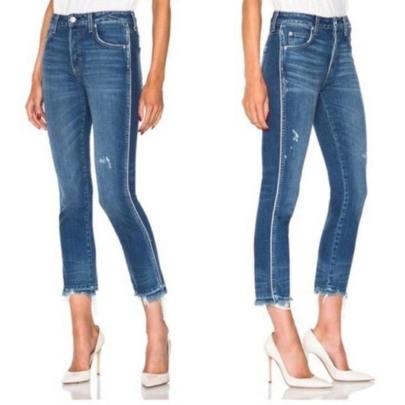 AMO Womens Size 25 Babe Jean in Old School Wash Cropped Raw Hem Button Fly - Picture 1 of 14